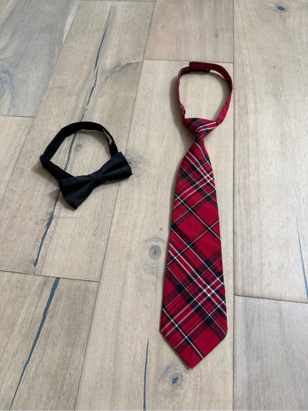 ⏰5 for $25 Crewcuts Gymboree Boys 6+ Classic Red Plaid Tie and Black Bow Tie Set